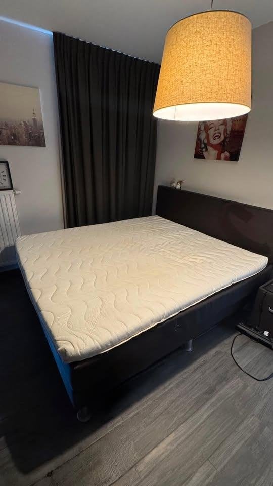 Boxspring bed en topper matras, Brun, Enlèvement, Utilisé, 180 cm