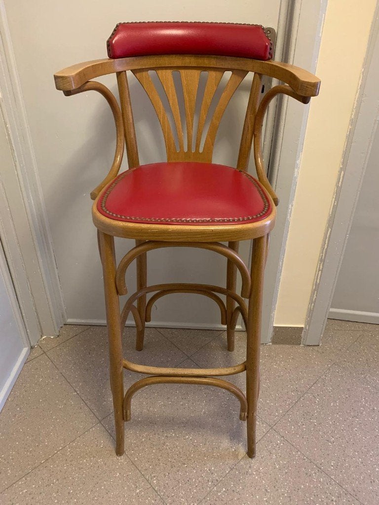 4 anciens tabourets de bar vintage en bon état, Maison & Meubles, 4 tabourets, Utilisé, Avec repose-pieds, Enlèvement ou Envoi
