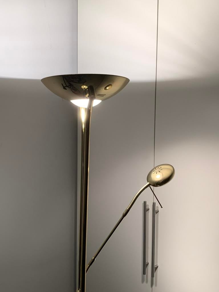 goudkleurige lamp met bovenlicht en leeslamp., Ophalen, Zo goed als nieuw, Metaal