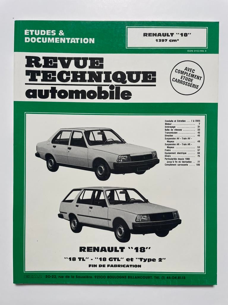 Revue technique Renault 18 1400cc, Ophalen of Verzenden