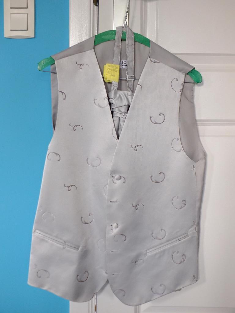 Gilet et cravate lavallière pour mariage, Elios Cérémonie, M, Comme neuf, Enlèvement, Costume de mariage, Gris