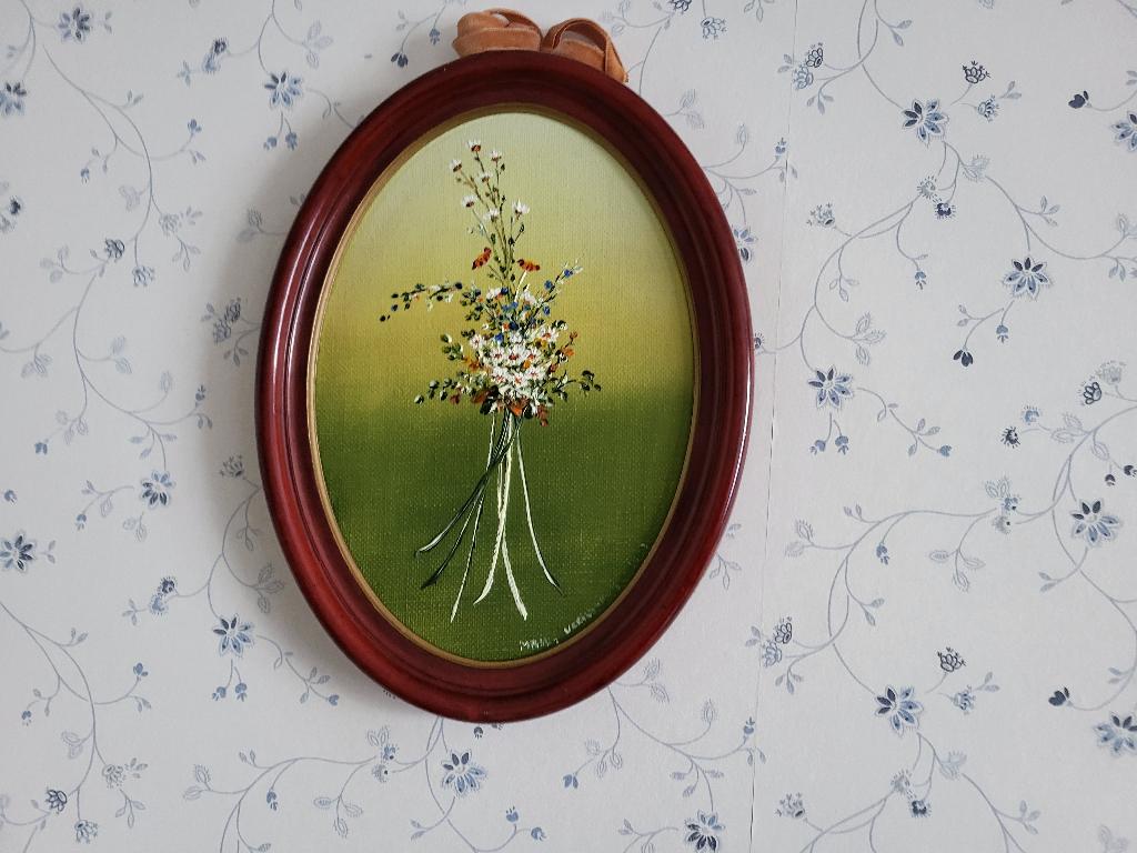 Set van 3 ovale bloemenschilderijtjes Magda Verschaeve, Ophalen