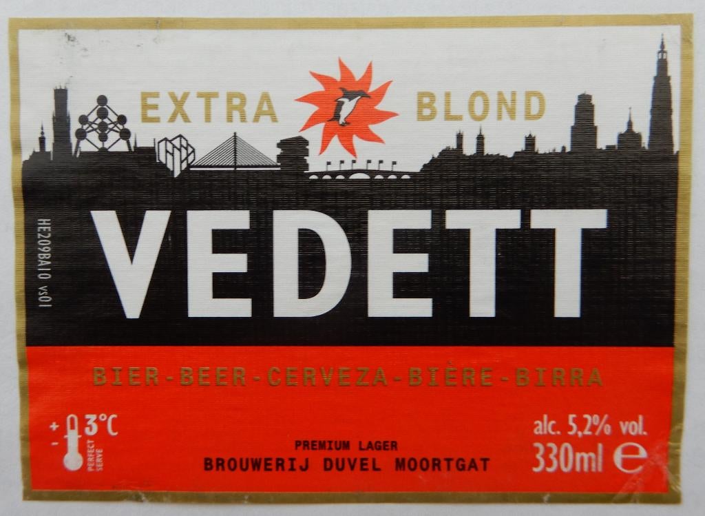 Bieretiket Vedett extra blond Brouw. Duvel Moortgat (11t3), Verzenden, Gebruikt, Duvel