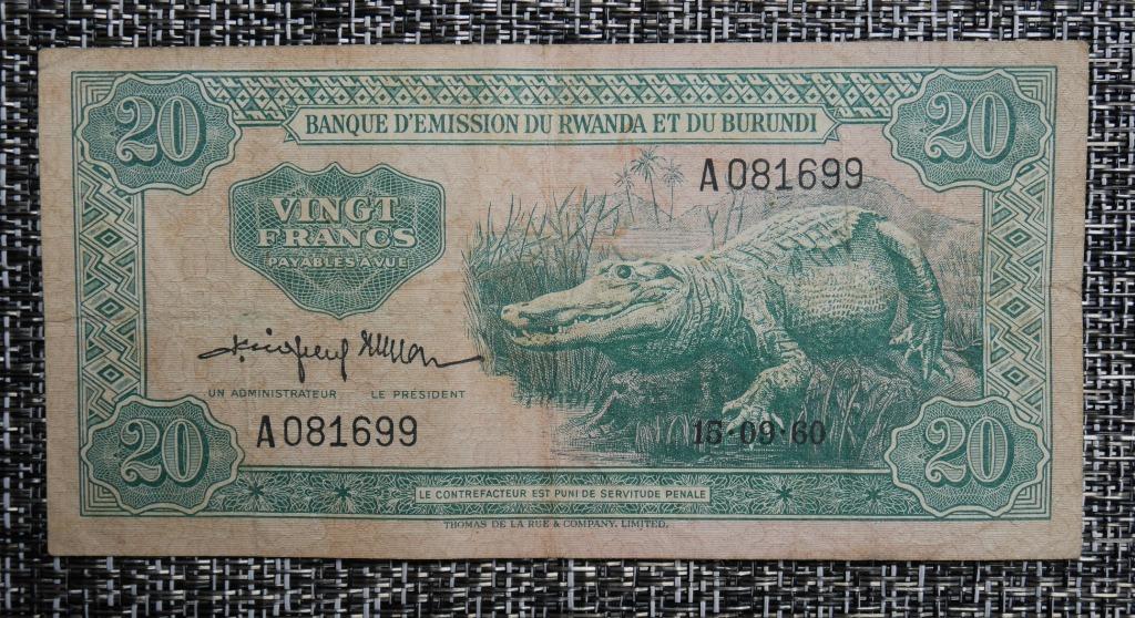 Billet 20 Francs Rwanda et du Burundi 16.09.60, Enlèvement ou Envoi, Billets de banque