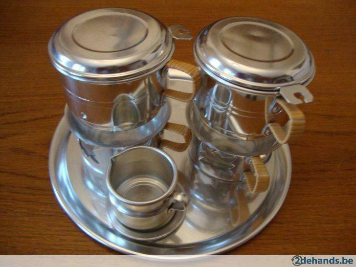 Tweedelig verzilverd koffie filter servies, Ophalen of Verzenden, Gebruikt, Kop(pen) en/of Schotel(s)