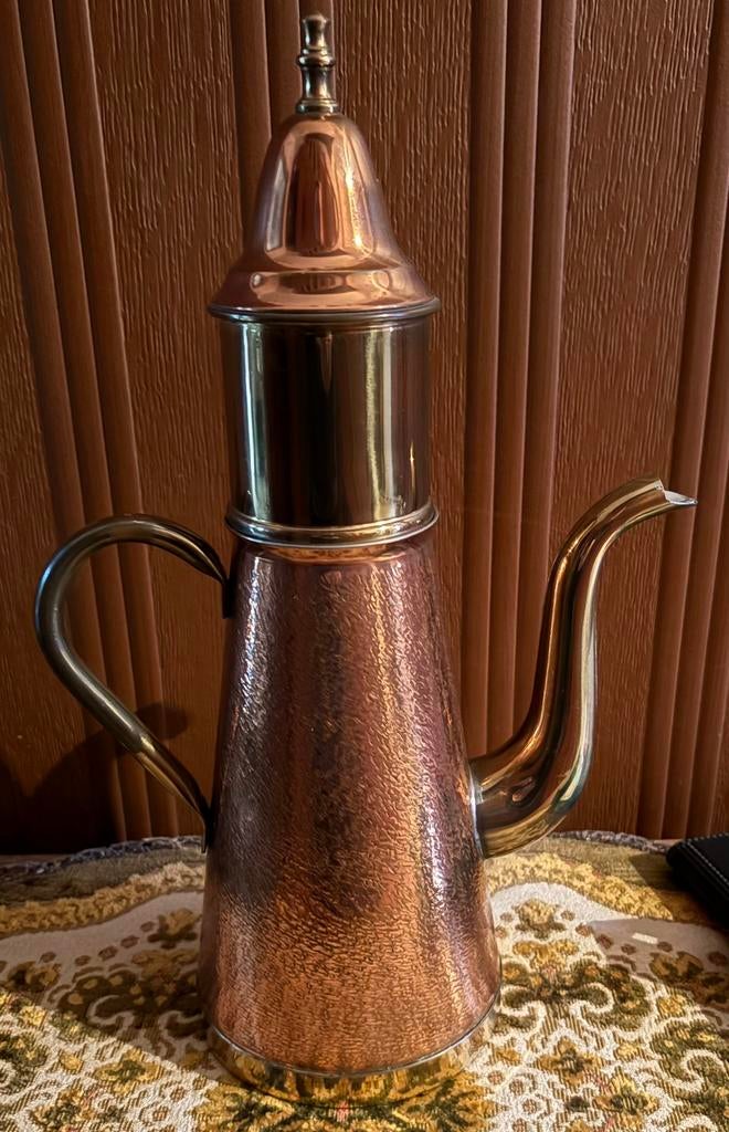 Antieke koperen koffiepot met filter ca. 1900 – compleet, Antiek en Kunst, Ophalen of Verzenden