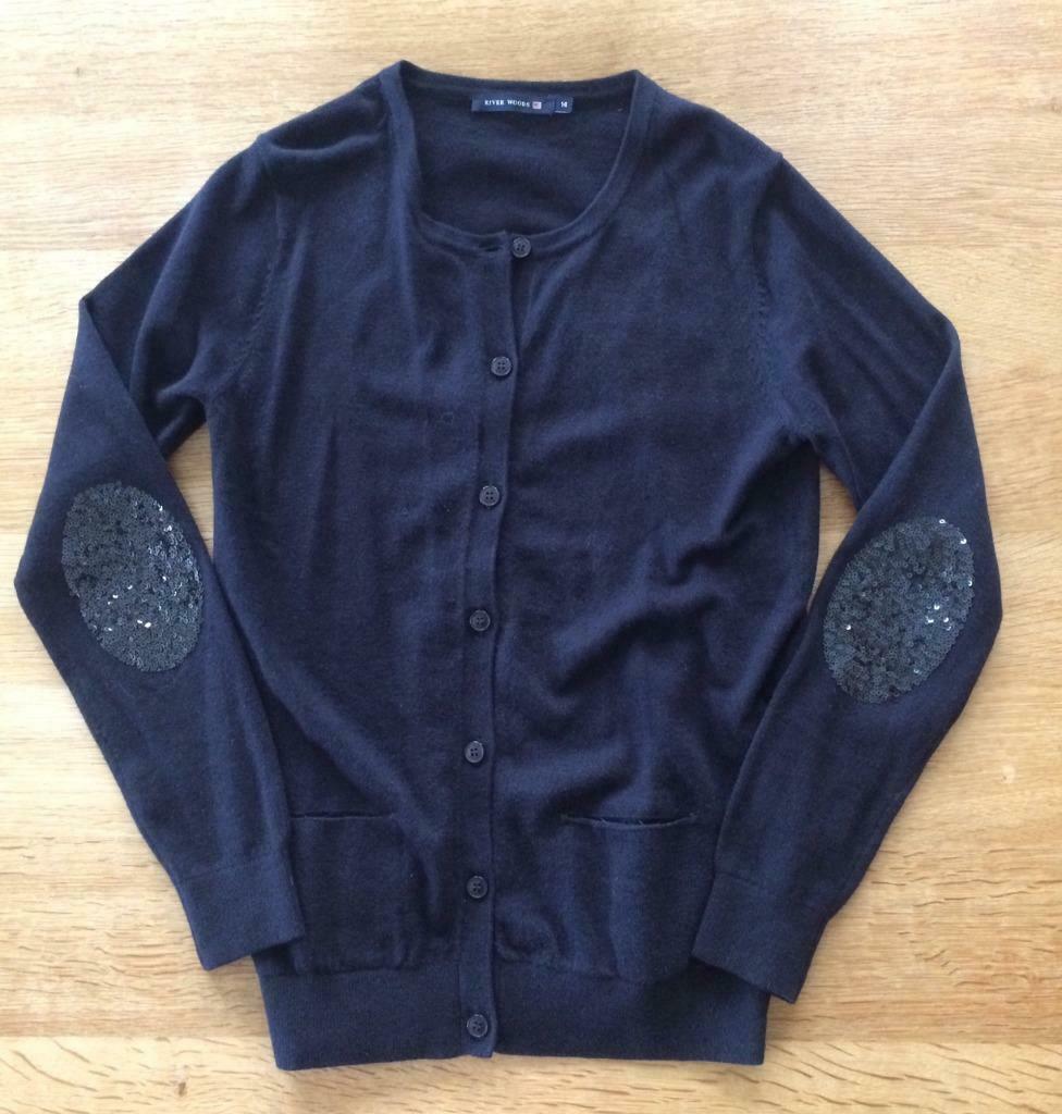 River Woods blauwe gilet pailletten op ellebogen 14 jaar, Ophalen of Verzenden, Zo goed als nieuw, Meisje, Overige typen