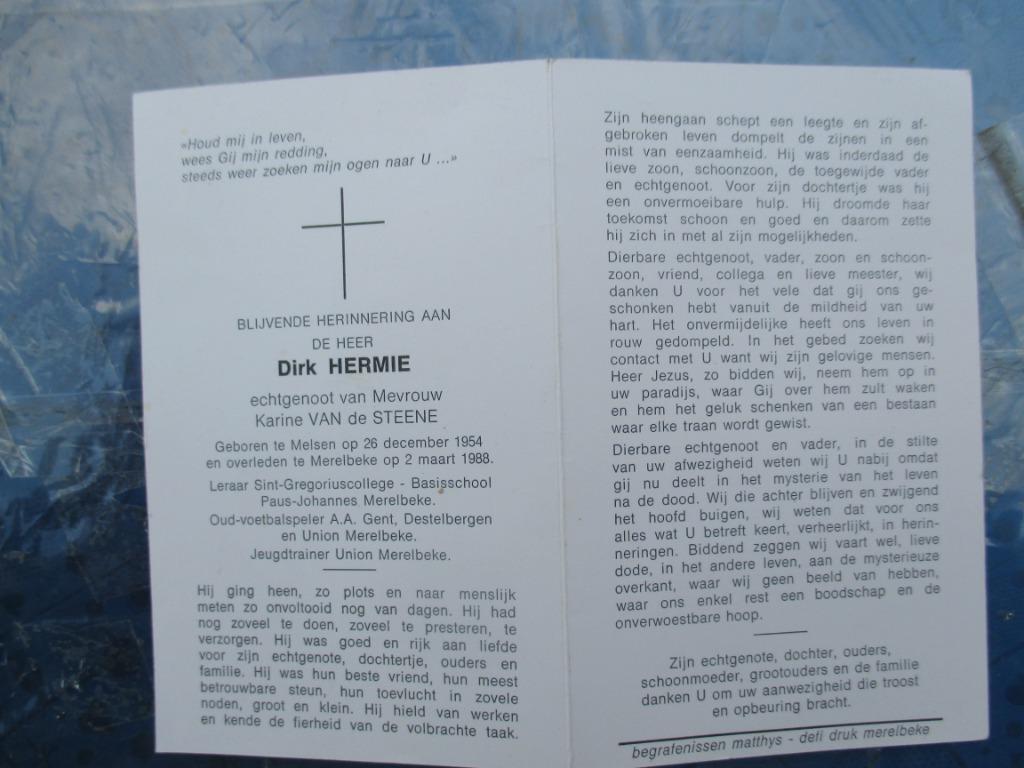 bidprentje oud AAGENT speler  "HERMIE"/Melsen/Merelbeke., Verzenden, Bidprentje