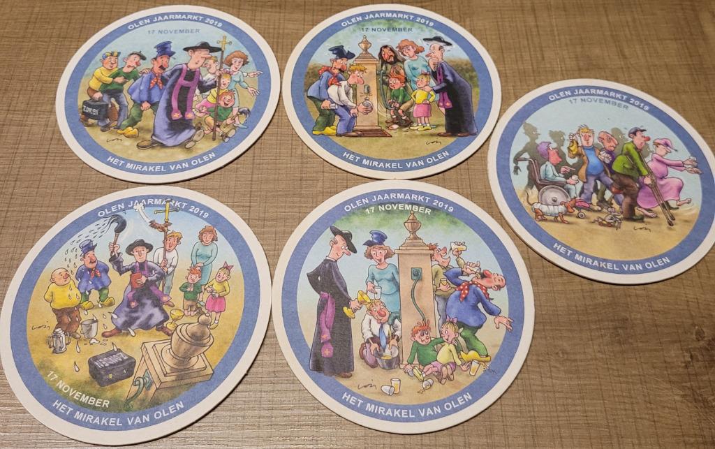 5 bierkaartjes: Het Mirakel van Olen/ Olense Kartoenale (, Enlèvement ou Envoi, Comme neuf, Autres types