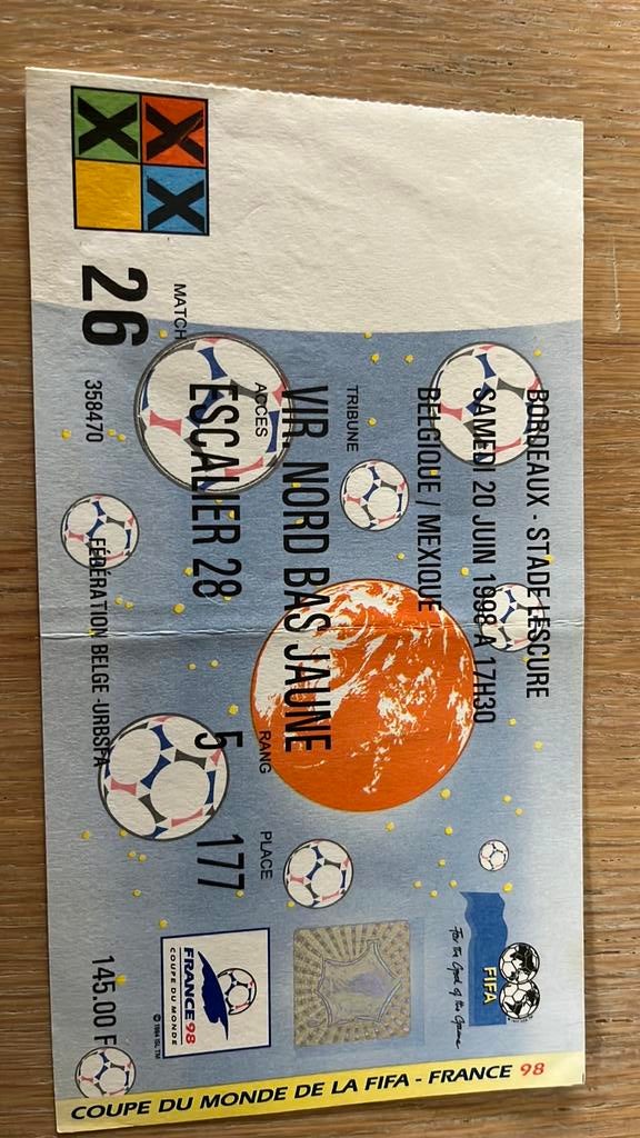 2 voetbaltickets wereldbeker France 1998