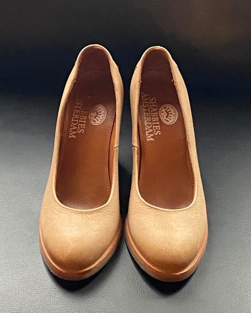 SHABBIES AMSTERDAM leren pump, maat 37, prijs: 25€, Kleding | Dames, Schoenen, Ophalen of Verzenden, Zo goed als nieuw, Beige