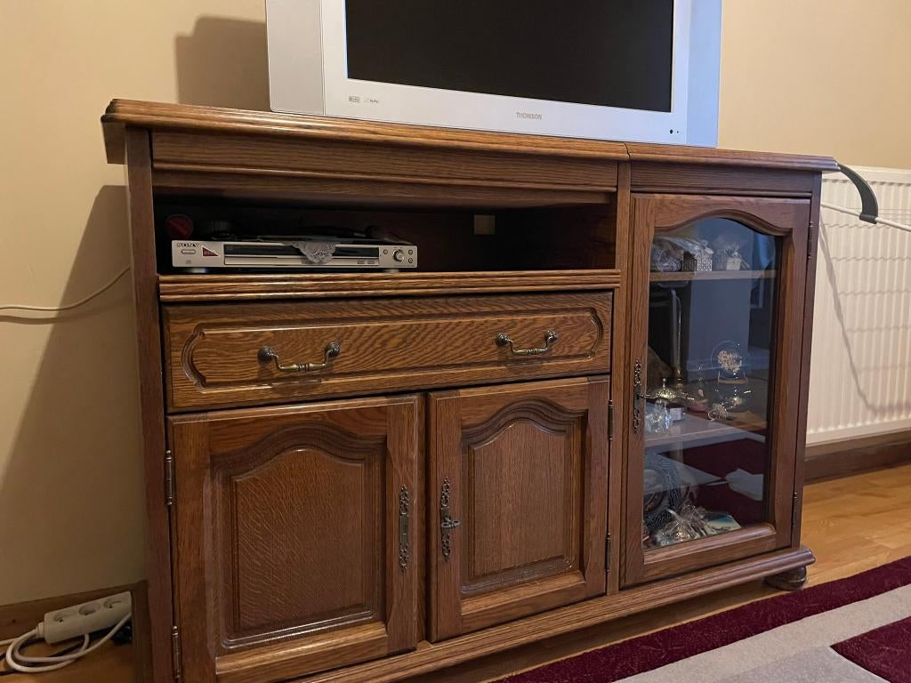 Meuble TV en chêne massif avec plateau pivotant, Moins de 100 cm, Enlèvement, Utilisé, 50 à 100 cm