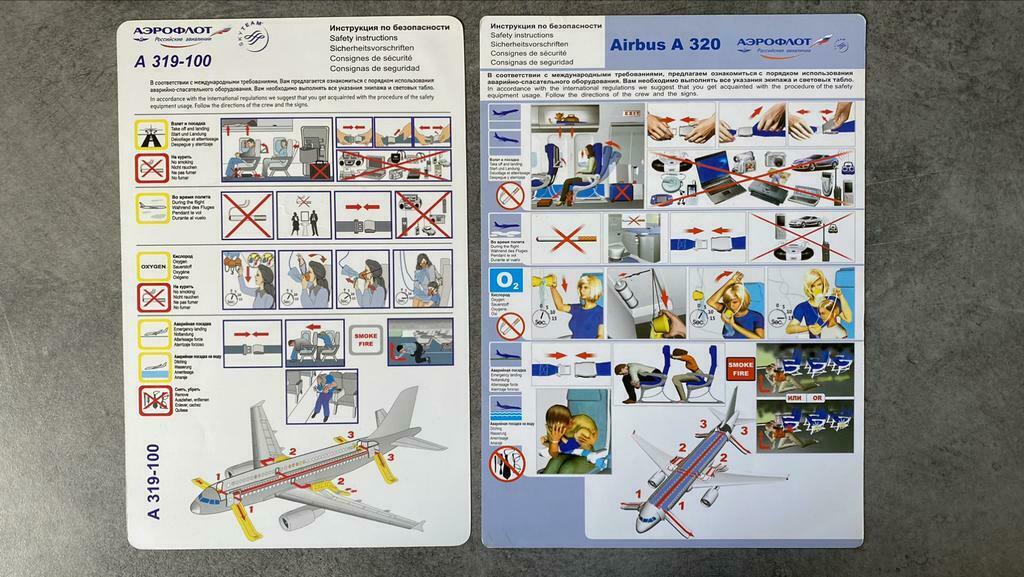 Safety cards - Aeroflot A319/A320/A321/A330/767/SSJ/Tu-154, Verzamelen, Ophalen of Verzenden, Zo goed als nieuw, Overige typen