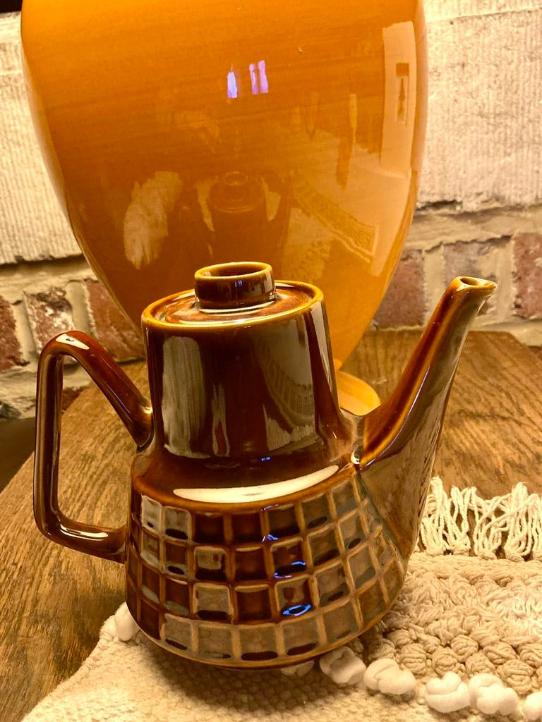 Ancienne cafetière en Céramique Brune vintage, Ophalen
