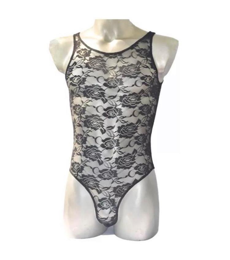 Zwarte kanten heren body maat L-XL, Verzenden, Zwart, Overige typen