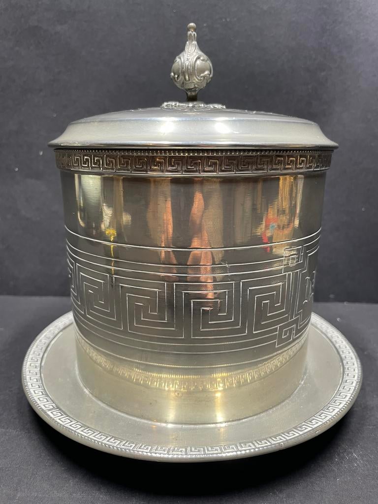 Antiek biscuit barrel (koekjestrommel) van James Dixon &Sons, Ophalen