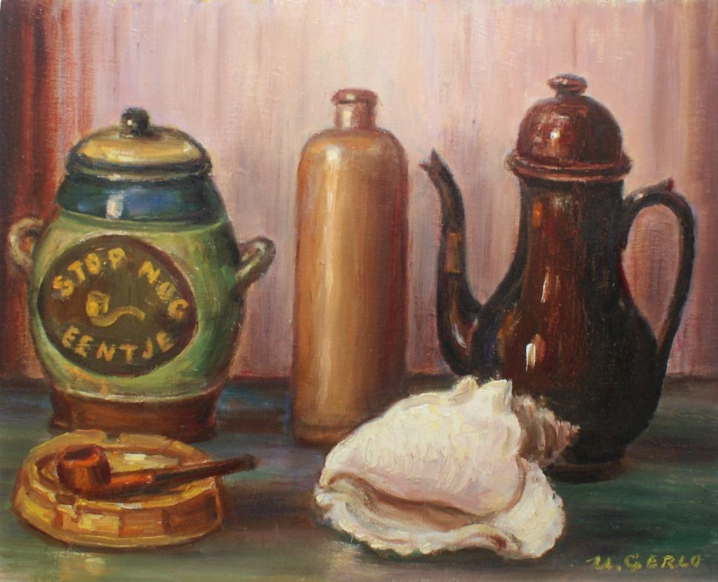 Urbain Gerlo (1897-1986): Stilleven 1969 (O/D, 67 x 57 cm), Antiquités & Art, Art | Peinture | Classique, Enlèvement ou Envoi