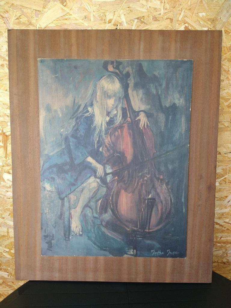 Oud schilderij 1963 "Meisje met cello" / Martha Moore, Antiek en Kunst, Kunst | Schilderijen | Modern, Ophalen