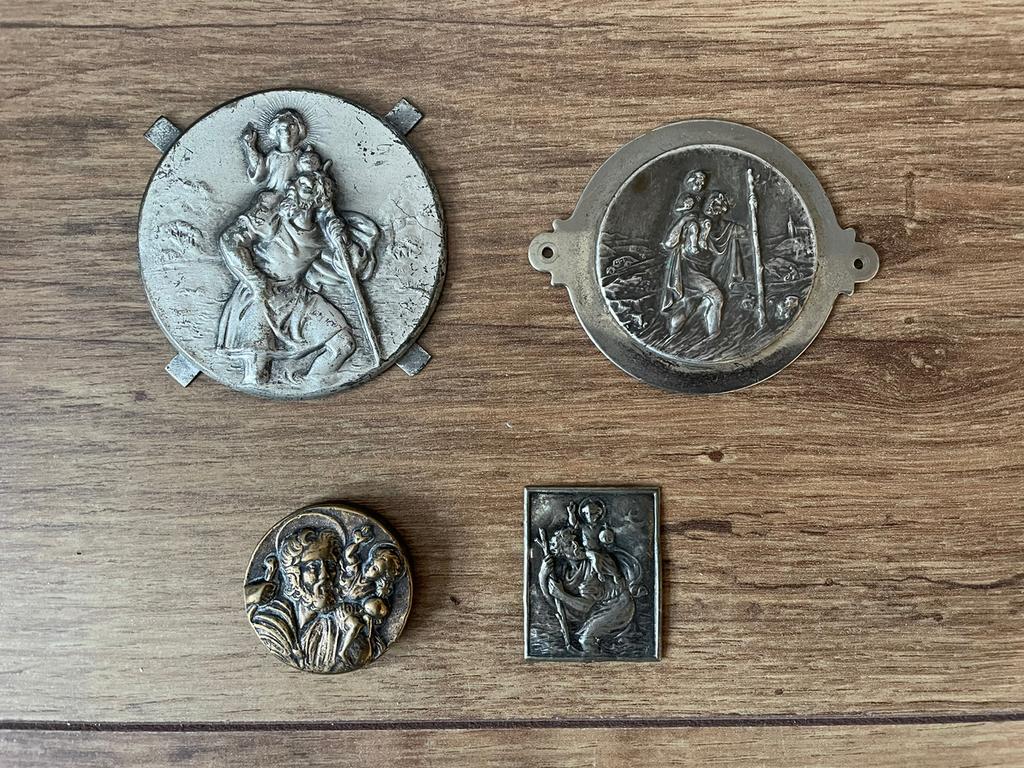 Vintage Sint Christoffel auto plaquettes, Ophalen of Verzenden