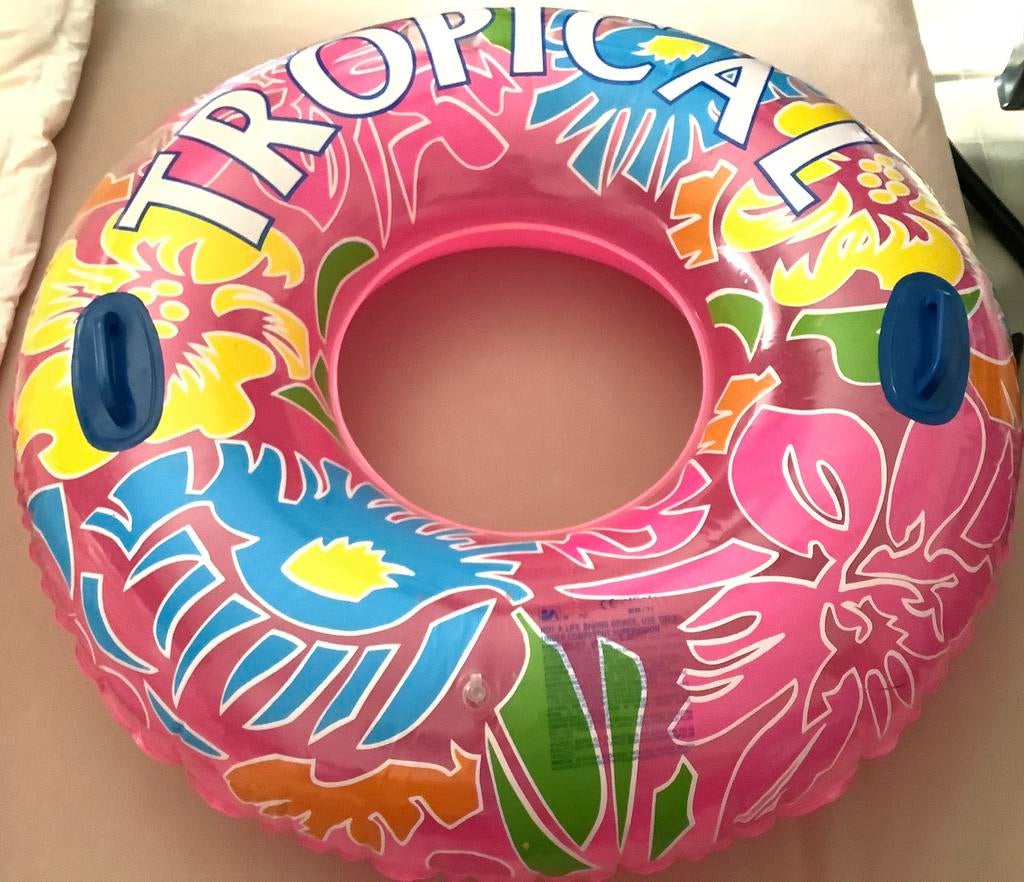 Grande Bouée gonflable « tropical » avec poignées 115cm, Comme neuf