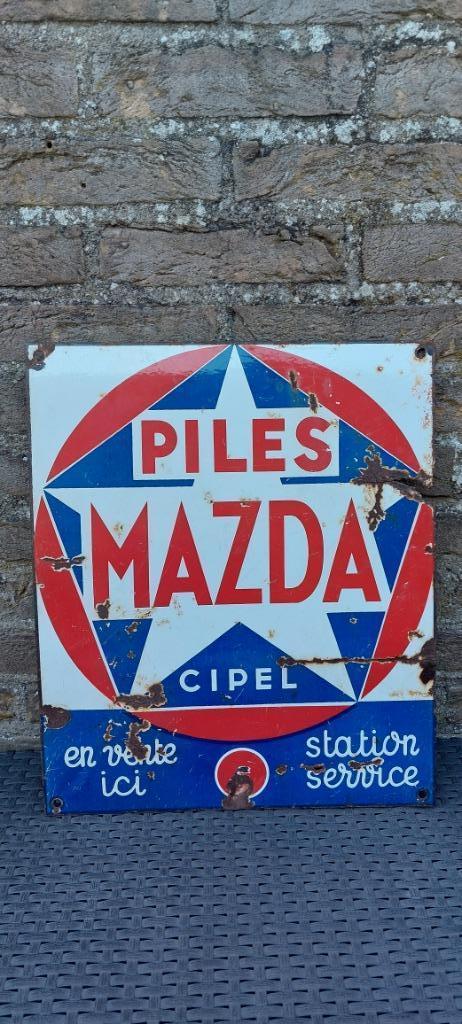 Emaillebord Piles Mazda, Verzamelen, Merken en Reclamevoorwerpen, Gebruikt, Reclamebord, Ophalen of Verzenden