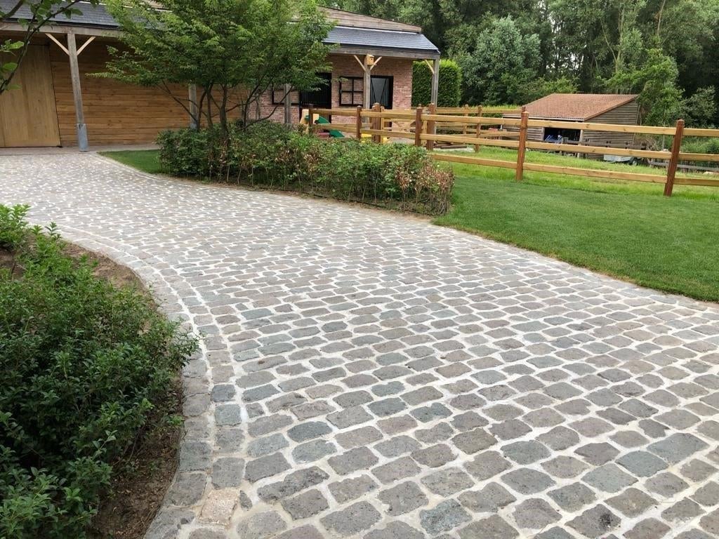 Oude Belgische Porfier Kasseien Platines 3-5cm, Tuin en Terras, Ophalen, Gebruikt, Klinkers, Natuursteen