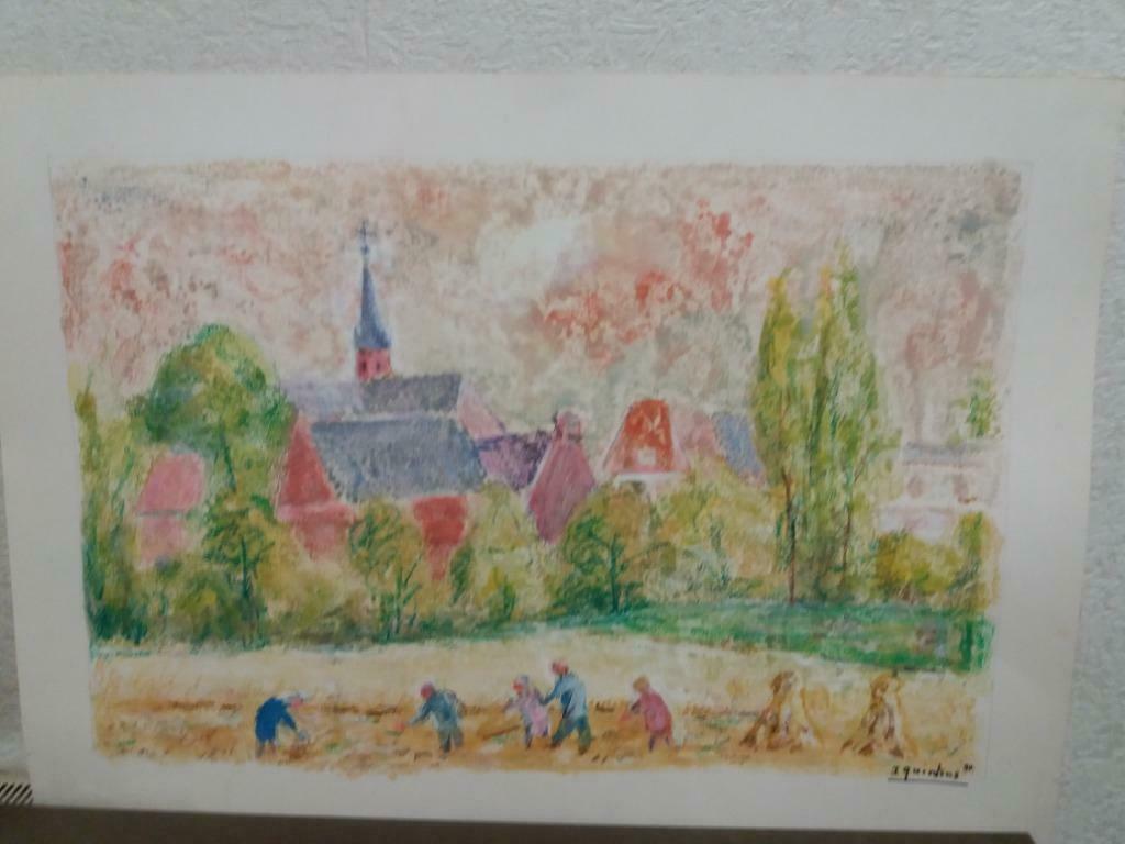 Tekening / Schilderij Jan Quintens " Oogst in Rapertingen, Antiek en Kunst, Ophalen of Verzenden