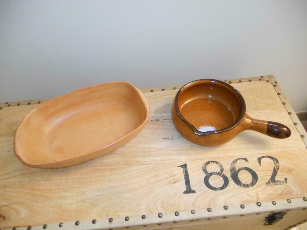 1 caquelon et 1 plat à four en grès brun, Overige materialen, Gebruikt, Ophalen of Verzenden, Kom(men)