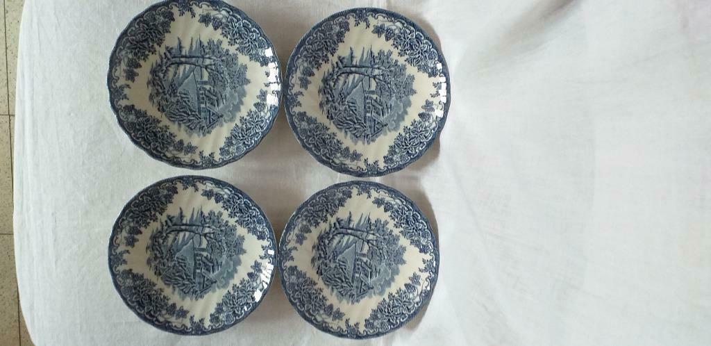 4 blauwe Churchill schoteltjes, Ophalen of Verzenden