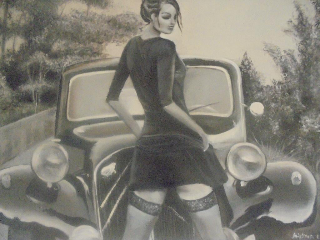 Nostalgia (olieschilderij met Citroën Traction 60x80), Ophalen of Verzenden