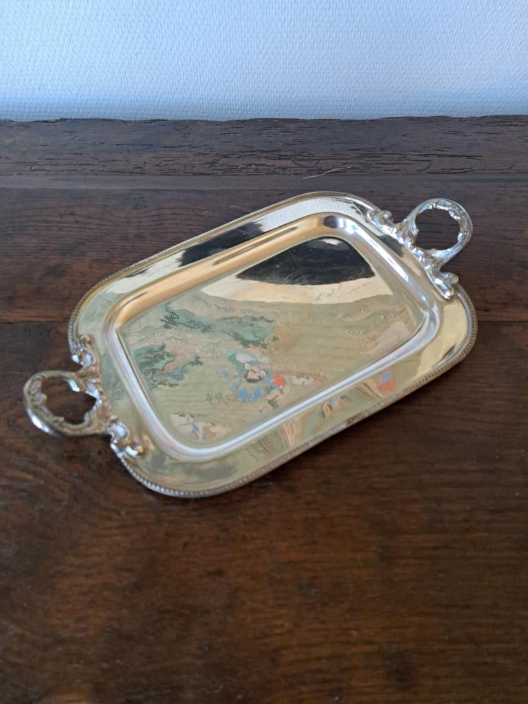 Zilveren plateau, Huis en Inrichting, Woonaccessoires | Dienbladen, Ophalen, Zo goed als nieuw, Rechthoekig