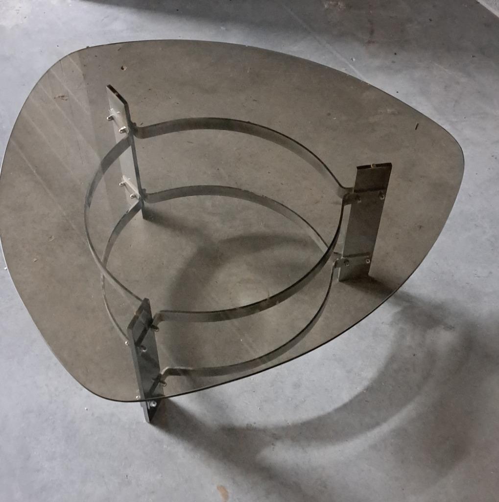 Table basse vintage verre fumé, Verre, Enlèvement, Utilisé, 50 à 100 cm