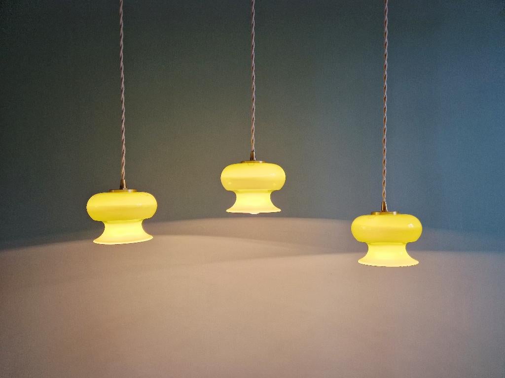Vintage groene opaline hanglamp (x8 stuks), 1960-70, Ophalen of Verzenden