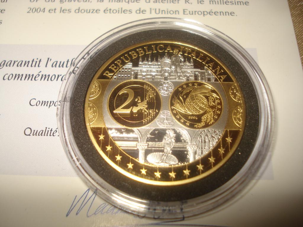 Pièce Commémorative Italie Argent/Plaqué Or Hommage à l'Euro, Enlèvement ou Envoi, Autres valeurs, Or, Italie