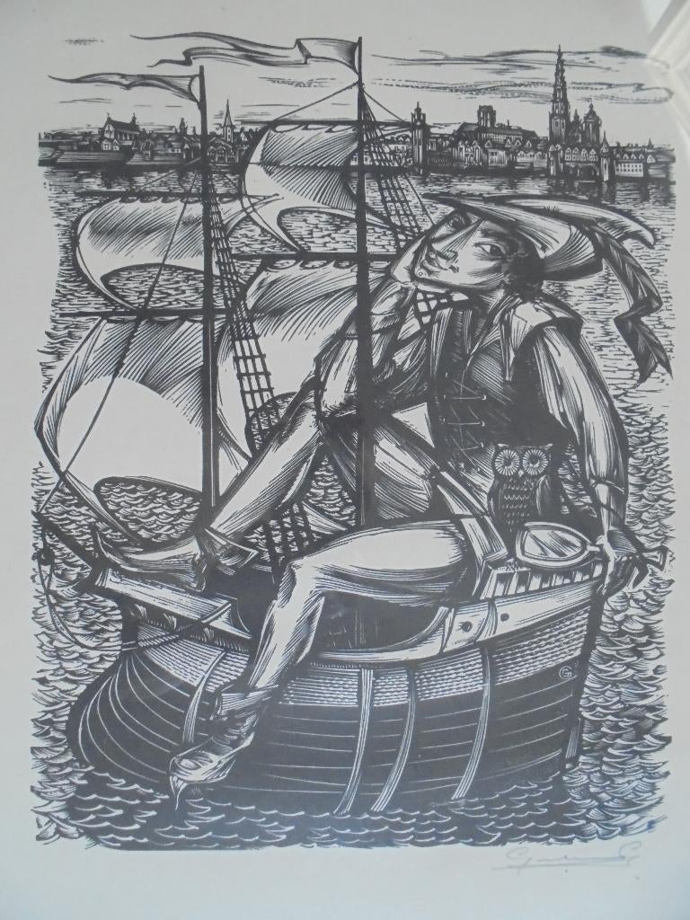 Gerard Gaudaen  Houtsnede Tijl Uilenspiegel, Antiek en Kunst, Verzenden