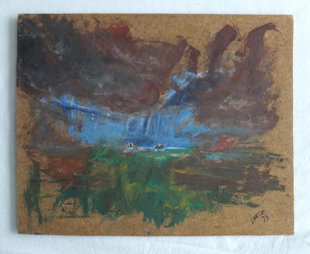 Peinture d'un paysage avec des vaches - Peinture à l'huile, Antiquités & Art, Enlèvement ou Envoi