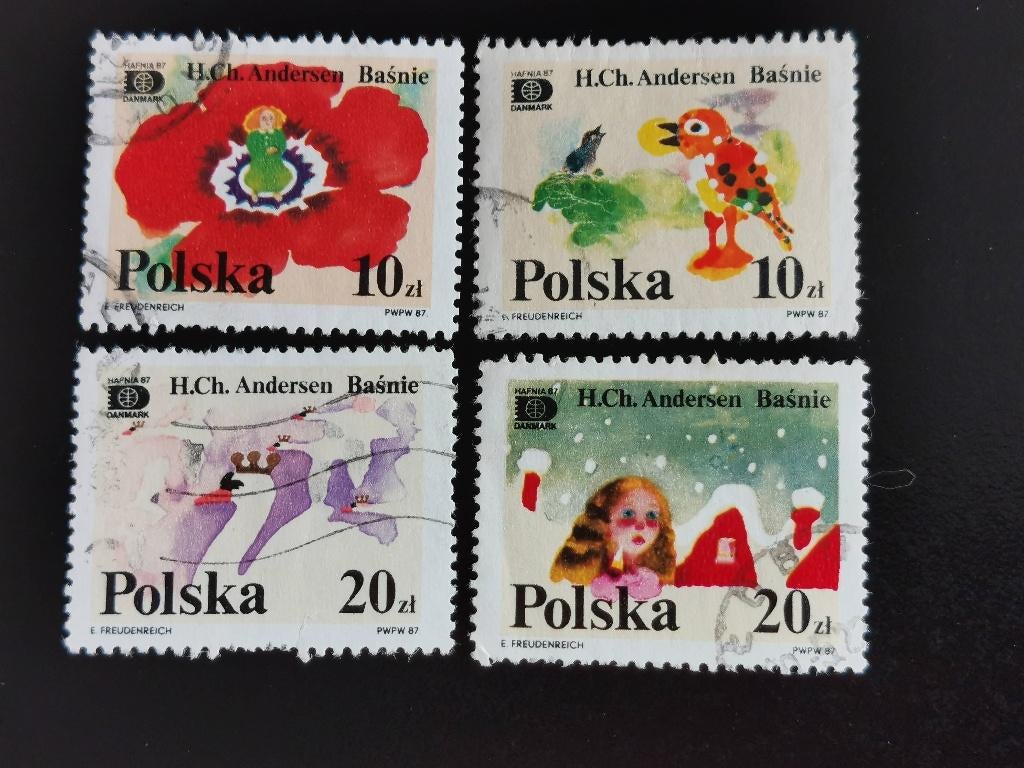 Pologne 1987 - fleurs, oiseaux, contes de fées Andersen, Enlèvement ou Envoi, Pologne, Affranchi