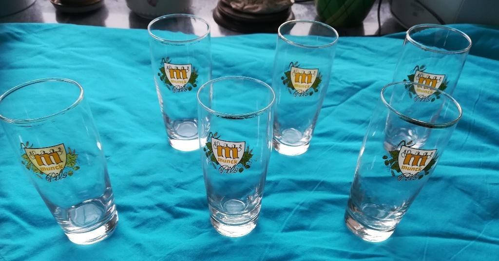 Retro vintage 6 glazen Munck Pils, Collections, Marques de bière, Utilisé, Verre ou Verres, Autres marques, Enlèvement ou Envoi