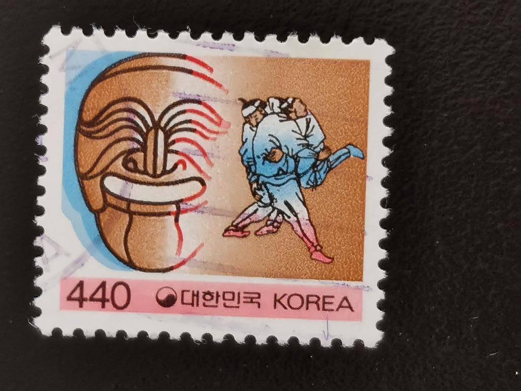 Zuid-Korea 1993, folklore, masker, sport, worstelen, Ssireum, Ophalen of Verzenden, Gestempeld, Oost-Azië
