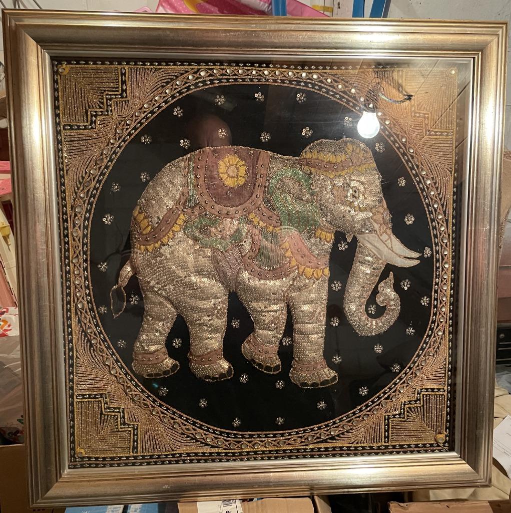 Vintage Birmese Kalaga tapijt olifant 71 x 71 cm, Antiek en Kunst, Ophalen
