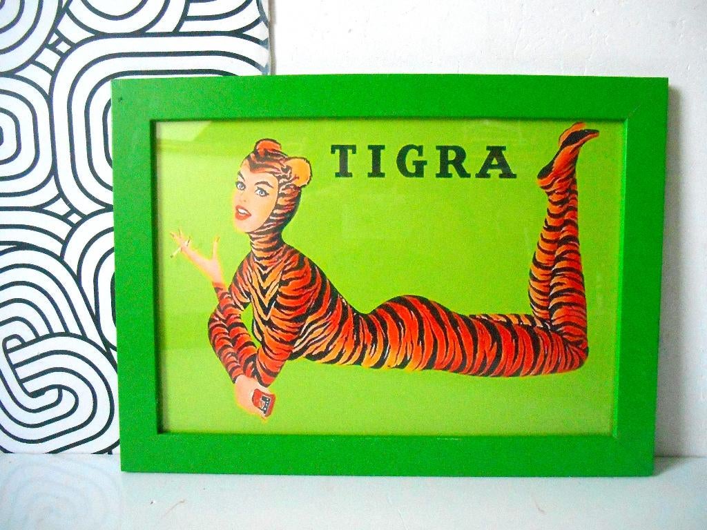 Retro Tigra reclame in kader - 1, Verzamelen, Merken en Reclamevoorwerpen, Gebruikt, Gebruiksvoorwerp, Verzenden
