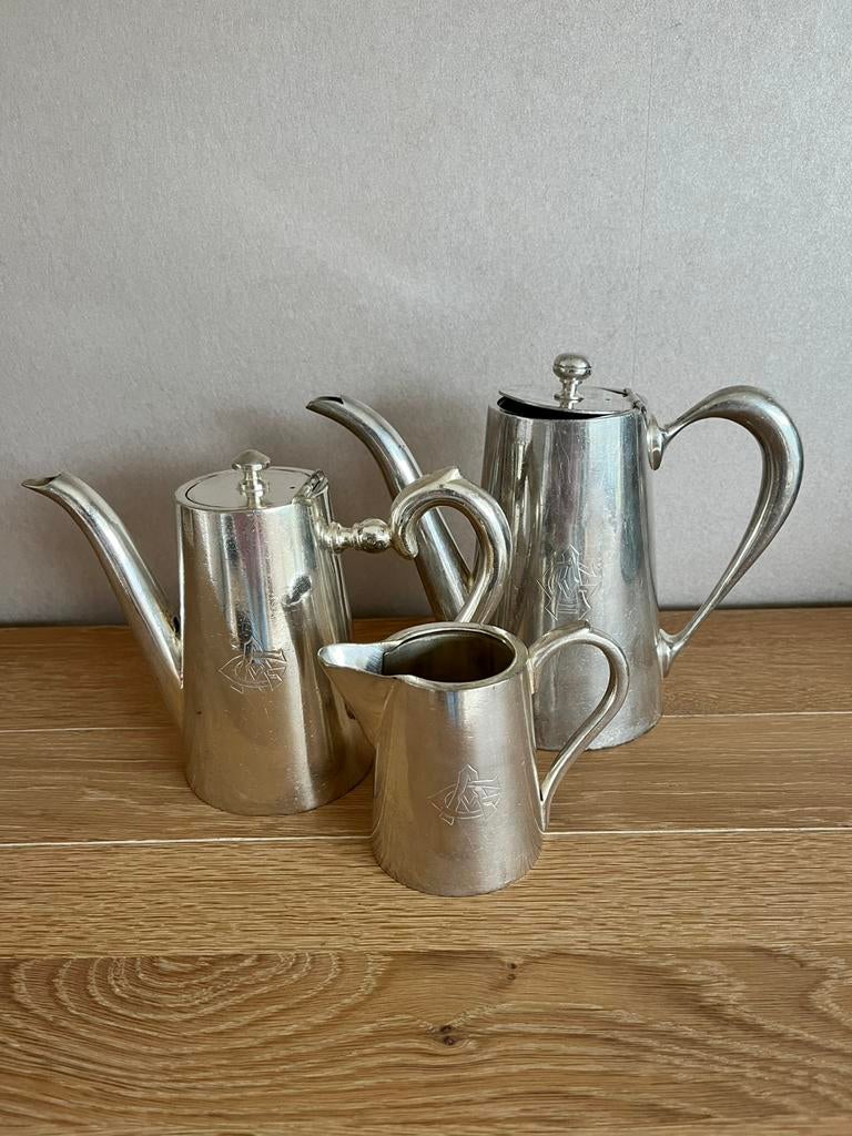 Verzilverde Koffie theeset, Antiek en Kunst, Antiek | Servies compleet, Ophalen of Verzenden