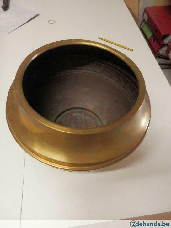 oude geelkoperen pot / cachepot, Antiek en Kunst, Ophalen of Verzenden, Koper