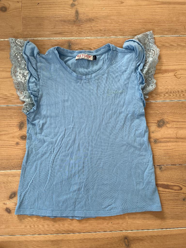 T-shirt bauw Retour maat 134/140 leuke mouwen, Enlèvement ou Envoi, Comme neuf, Fille, Chemise ou À manches longues