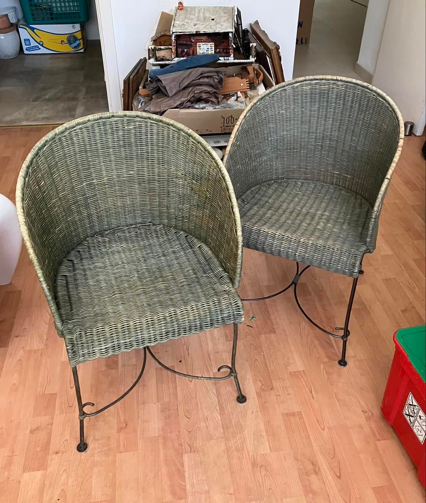 Chaises exterieur/interieur rotin décoloré vert DOIT PARTIR, Enlèvement, Utilisé, Rotin