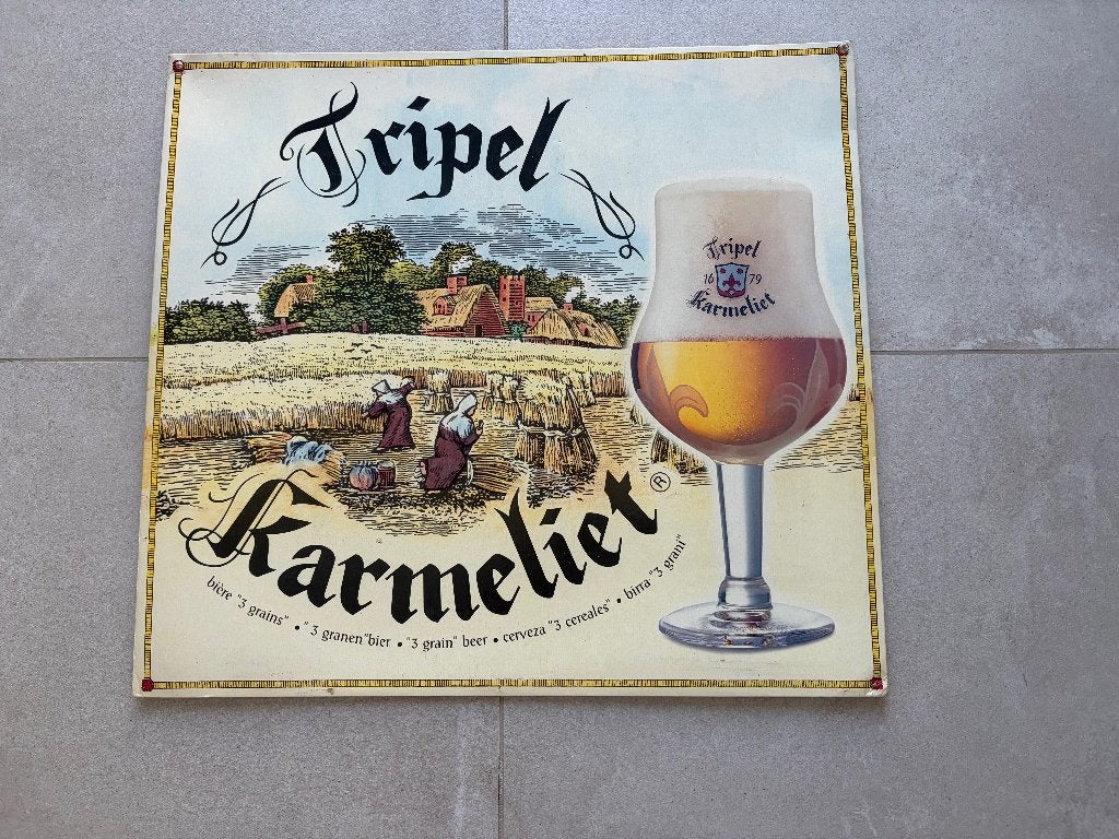 Tripel Karmeliet bier reclamebord karton  – 43 x 47 cm, Verzamelen, Biermerken, Ophalen of Verzenden, Gebruikt, Reclamebord, Plaat of Schild