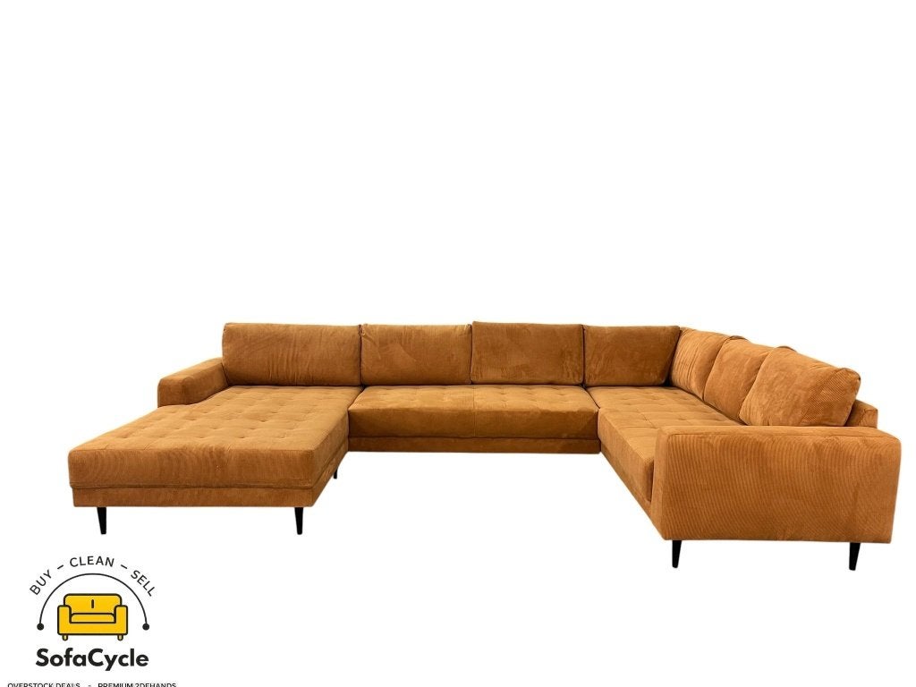 Siège en U XL côtelé cognac, capitonné — neuf, Enlèvement ou Envoi, SofaCycle VOF, Utilisé, Zonnestraat 223-229, 9600 Ronse, België