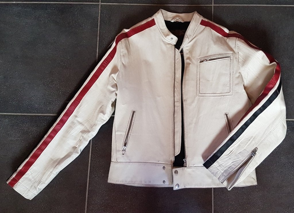 Veste blouson perfecto cuir TERAMO taille L, Ophalen of Verzenden, Gedragen, Maat 52/54 (L), Beige