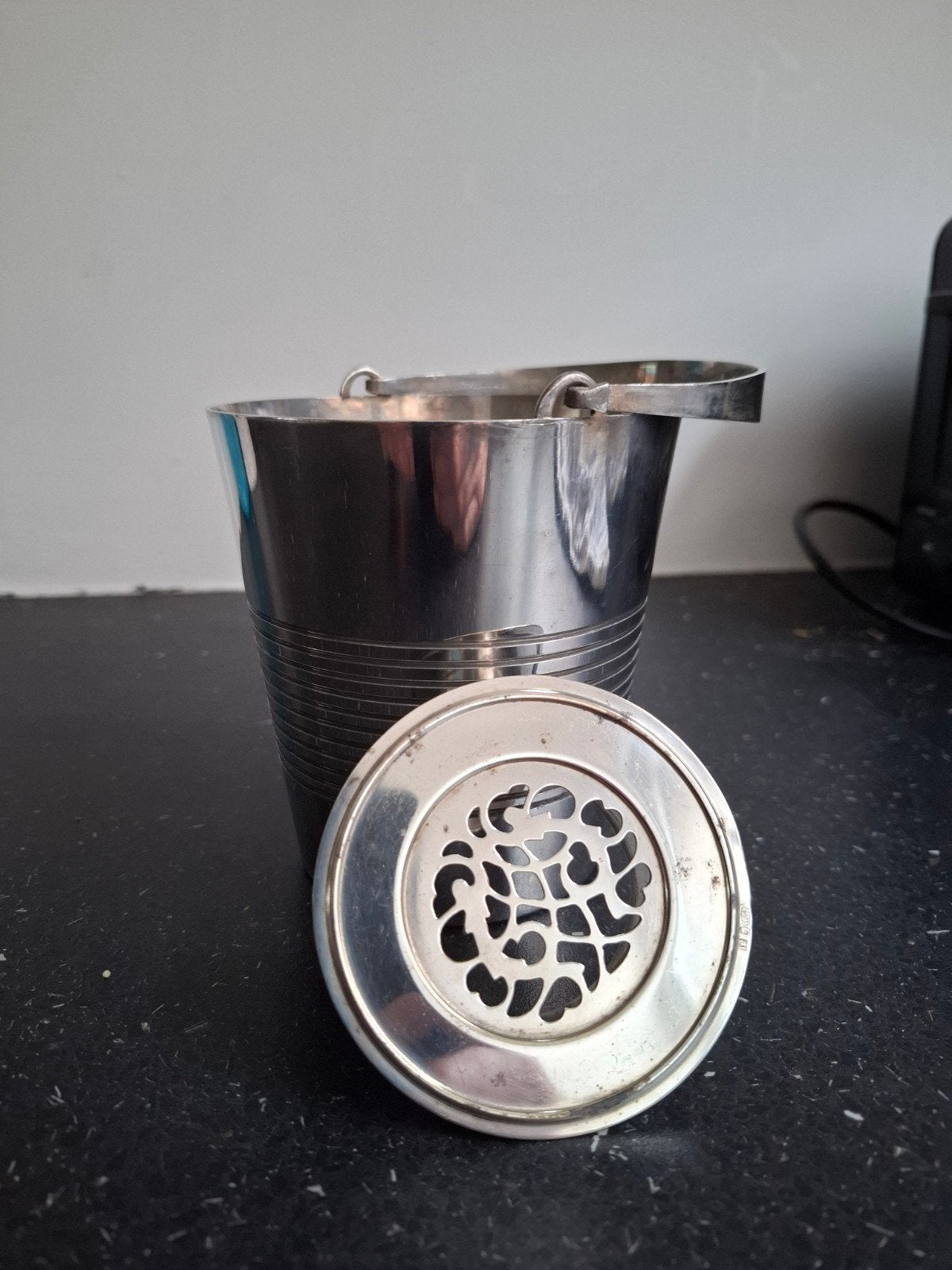 Vintage Verzilverde IJsemmer met Uitlekrooster– Art deco, Zilver, Ophalen of Verzenden, Metaal, Overige merken