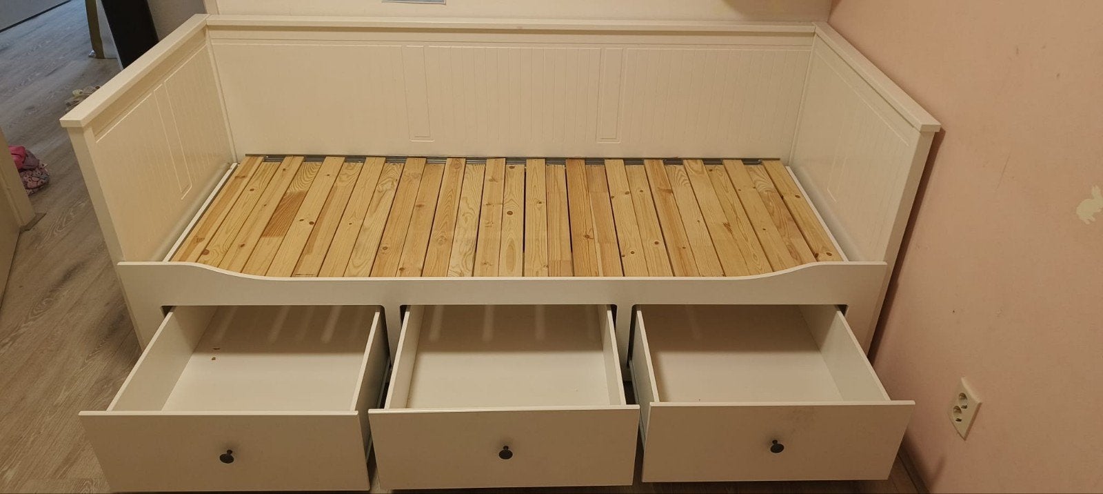 Hemnes bedbank wit 200x80 met 3 lades, Huis en Inrichting, Ophalen, Gebruikt, Eenpersoons, Wit